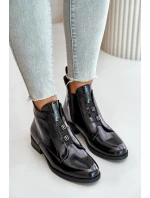 Lakované Boty Na Zip Zateplené Ploché Podpatky S.Barski HY42-717 Černé Lakované Boty Na Zip Zateplené Ploché Podpatky S.Barski HY42-717 Černé