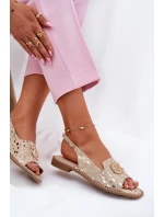 Kožené Sandály S Dekorací Na Plochém Podpatku S.Barski KV51-096 Zlaté