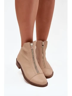 Kožené Boty Na Zip Béžové Zazoo 2785/079