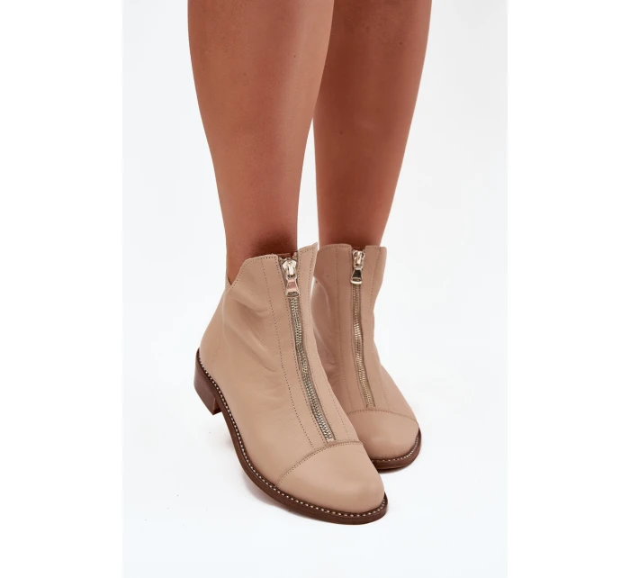 Kožené Boty Na Zip Béžové Zazoo 2785/079 Kožené Boty Na Zip Béžové Zazoo 2785/079
