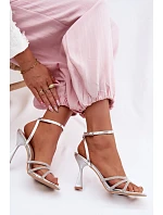 Dámské sandály na podpatku se zdobenými pásky Stříbrné Gedira