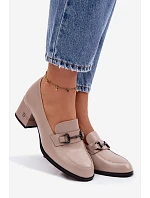Kožené dámské polobotky na podpatku Vinceza 18116 Béžové