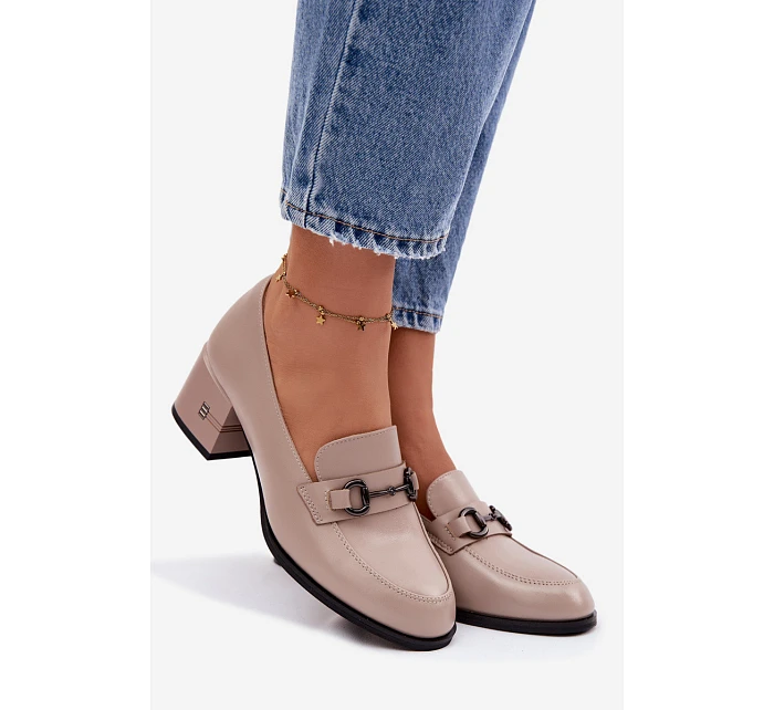 Kožené dámské polobotky na podpatku Vinceza 18116 Béžové