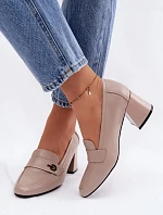 Kožené dámské polobotky na podpatku Vinceza 18119 Béžové