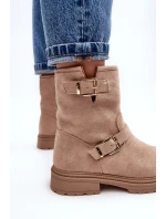 Dámské ploché kozačky s přezkami, béžová Bliggore Dámské ploché kozačky s přezkami, béžová Bliggore