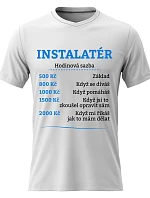 Pánské bavlněné tričko s potiskem - HODINOVÁ SAZBA - INSTALATÉR - bílé