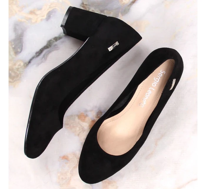 Sergio Leone W SK314D černé semišové lodičky na podpatku