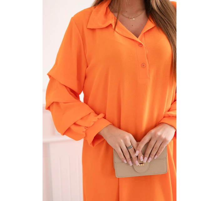 Oversized šaty s ozdobnými rukávy pomeranč