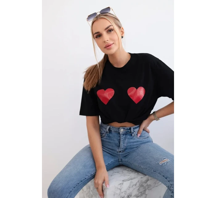 Bavlněná halenka s potiskem srdce černý