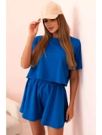 Dámský bavlněný komplet s širokými šortkami chrpově modrá Dámský bavlněný komplet s širokými šortkami chrpově modrá