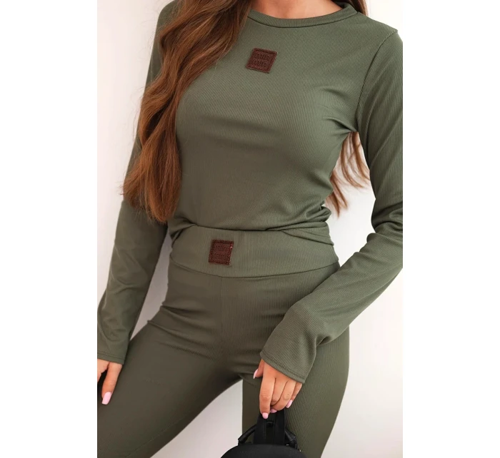Dámská souprava z bavlny s dlouhým rukávem a legínami khaki Dámská souprava z bavlny s dlouhým rukávem a legínami khaki