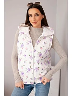 Dámská prošívaná vesta s květinami a kapucí fialová