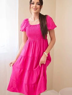 Dámské viskózové šaty s nabíranými rukávy a volánkovým topem khaki