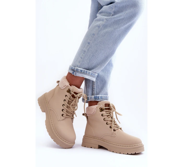 Dámské kožené trapery světle béžové model 21631395 - Boto Dámské kožené trapery světle béžové model 21631395 - Boto