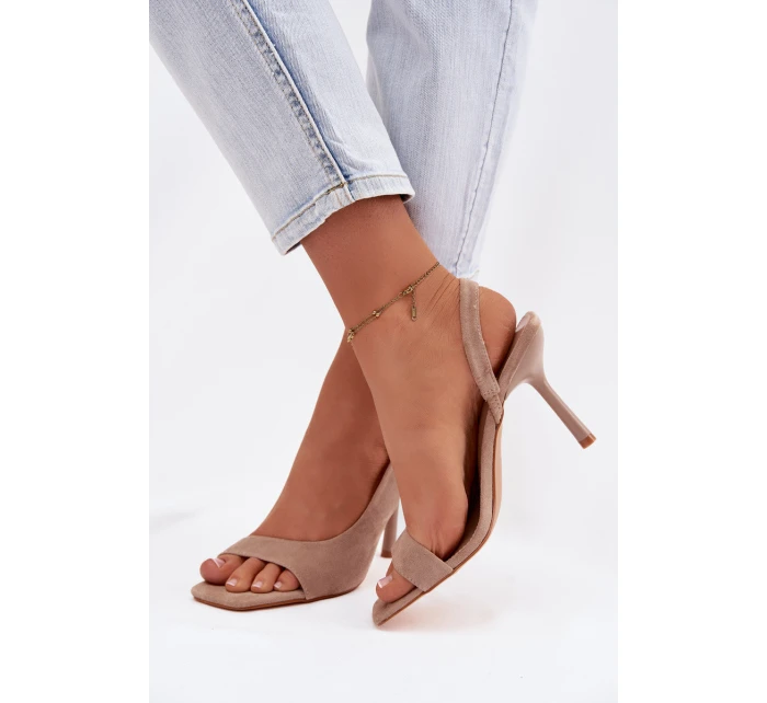 Dámské sandály na podpatku s eko semišem béžové Calvoria