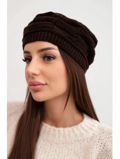 Dámská zimní čepice z vlny s ozdobným pletením a hnědá model 21878089 - K-Fashion