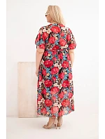 Dámské šaty Plus Size s květinovým vzorem a vázáním černá Dámské šaty Plus Size s květinovým vzorem a vázáním černá