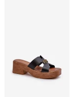 Zazoo 40412 Kožené Elegantní Dámské Žabky S Zlatým Ozdobou Černé