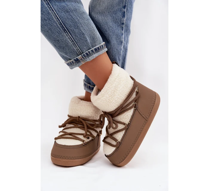 Dámské sněhule s podšívkou na zavazování tmavě béžové model 21757747 - Boto