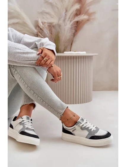 Dámské Nízké Tenisky Z Eko Kůže Big Star Bílo-Šedé Dámské Nízké Tenisky Z Eko Kůže Big Star Bílo-Šedé