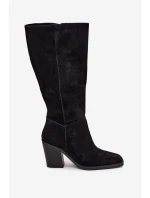 Dámské kozačky na sloupkovém podpatku se zipem Lissara – černé, eko semiš Dámské kozačky na sloupkovém podpatku se zipem Lissara – černé, eko semiš