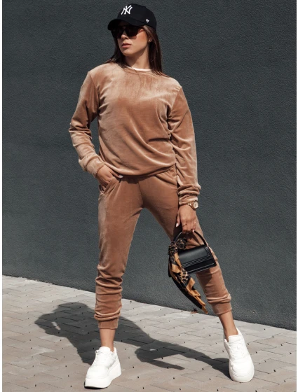 Dámský velurový komplet URBANVELVET světle hnědý FashionStreet AY1061