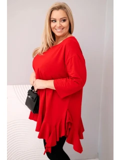 Dámská blůza Plus Size s bavlnou, volánem a ohrnovacími rukávy červená