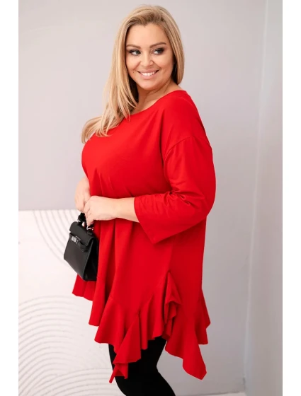 Dámská blůza Plus Size s bavlnou, volánem a ohrnovacími rukávy červená Dámská blůza Plus Size s bavlnou, volánem a ohrnovacími rukávy červená