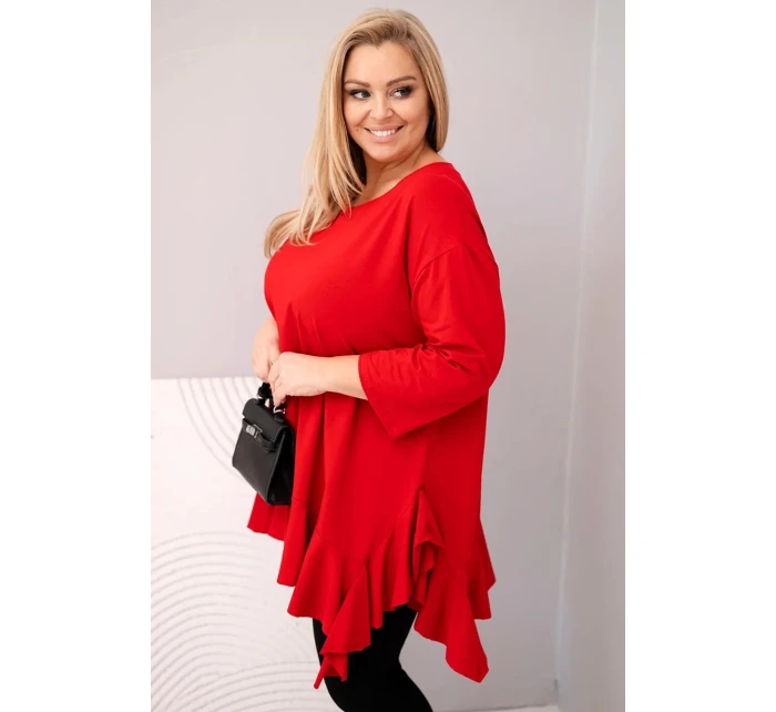 Dámská blůza Plus Size s bavlnou, volánem a ohrnovacími rukávy červená Dámská blůza Plus Size s bavlnou, volánem a ohrnovacími rukávy červená