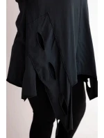 Dámská bavlněná blůza Plus Size s asymetrickým spodním lemem a výřezy černá