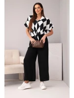 Dámský komplet viskózová košile s vázáním a kalhoty s gumou černý Dámský komplet viskózová košile s vázáním a kalhoty s gumou černý