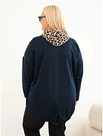 Dámská mikina Plus Size z viskózy s kapucí a leopardími vsadkami granátová