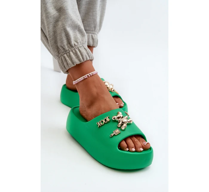 Dámské lehké pěnové žabky s ozdobami zelené model 21665943 - Boto Dámské lehké pěnové žabky s ozdobami zelené model 21665943 - Boto