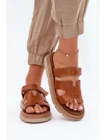 Dámské Pantofle Z Přírodní Kůže Na Platformě Hnědé model 21697400 - Zazoo