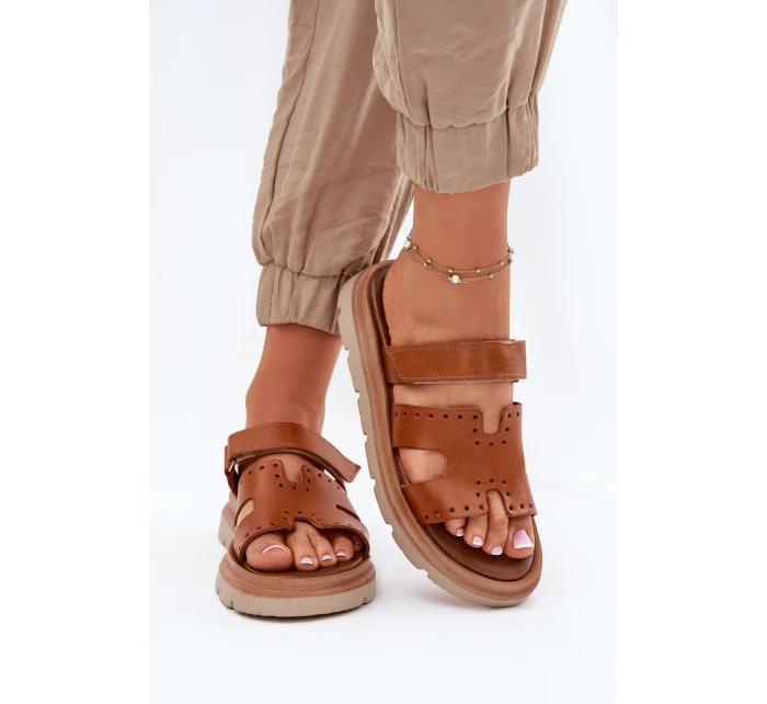 Dámské Pantofle Z Přírodní Kůže Na Platformě Hnědé model 21697400 - Zazoo