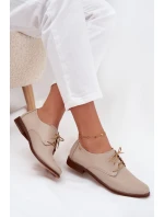 Dámské kožené elegantní šněrovací polobotky model 21707333 béžové - Zazoo