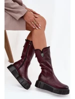Dámské kožené kozačky s vlnou model 21715578 bordó - Zazoo Dámské kožené kozačky s vlnou model 21715578 bordó - Zazoo