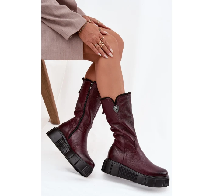 Dámské kožené kozačky s vlnou model 21715578 bordó - Zazoo Dámské kožené kozačky s vlnou model 21715578 bordó - Zazoo