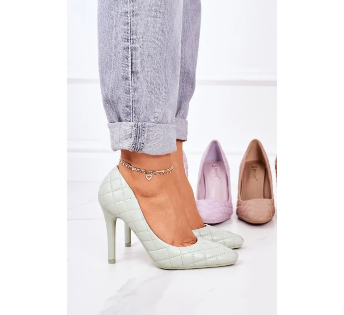 Elegantní Prošívané Lodičky Na Jehlovém Podpatku Zelené Rosanna