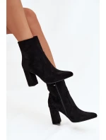 Dámské botky Pralina – zateplené, na sloupkovém podpatku, černé Dámské botky Pralina – zateplené, na sloupkovém podpatku, černé