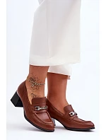 Dámské kožené poloboty na sloupek podpatku 20111 Hnědá s černou - Step in Style