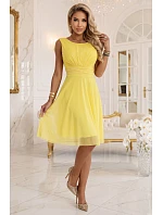 676-3 Svatební šaty s tylovou vrstvou a zvýrazněným pasem - citron limoncello