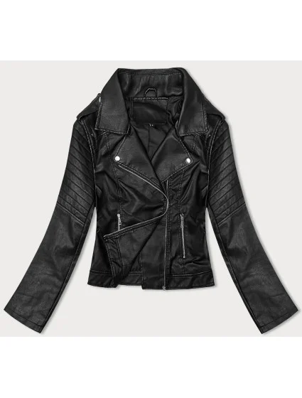 Černá dámská bunda ramoneska s límcem (11Z8097)