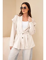 Dámský kabát viskózový s páskem a nášivkami model 22294738 - K-Fashion