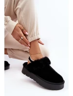 Kožené Semišové Pantofle Dámské Na Platformě S Kožešinou Černé model 21638818 - Boto