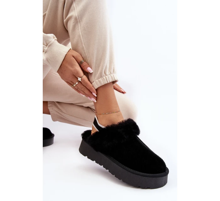 Kožené Semišové Pantofle Dámské Na Platformě S Kožešinou Černé model 21638818 - Boto