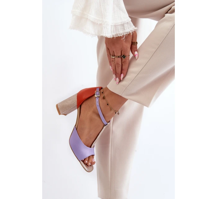 Kožené sandály na podpatku Laura Messi 2759 fialové