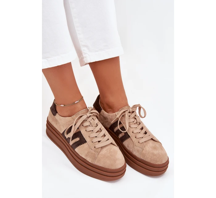 Dámské sneakersy na platformě z přírodní semiše béžové Eldira Dámské sneakersy na platformě z přírodní semiše béžové Eldira