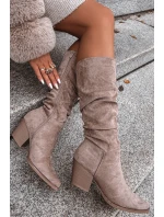 Dámské kozačky s horní částí na podpatku vyhřívané béžové model 21715049 - Boto