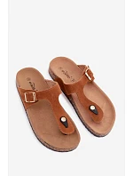 Kožené semišové žabky s zlatým přezkou Camel Honey